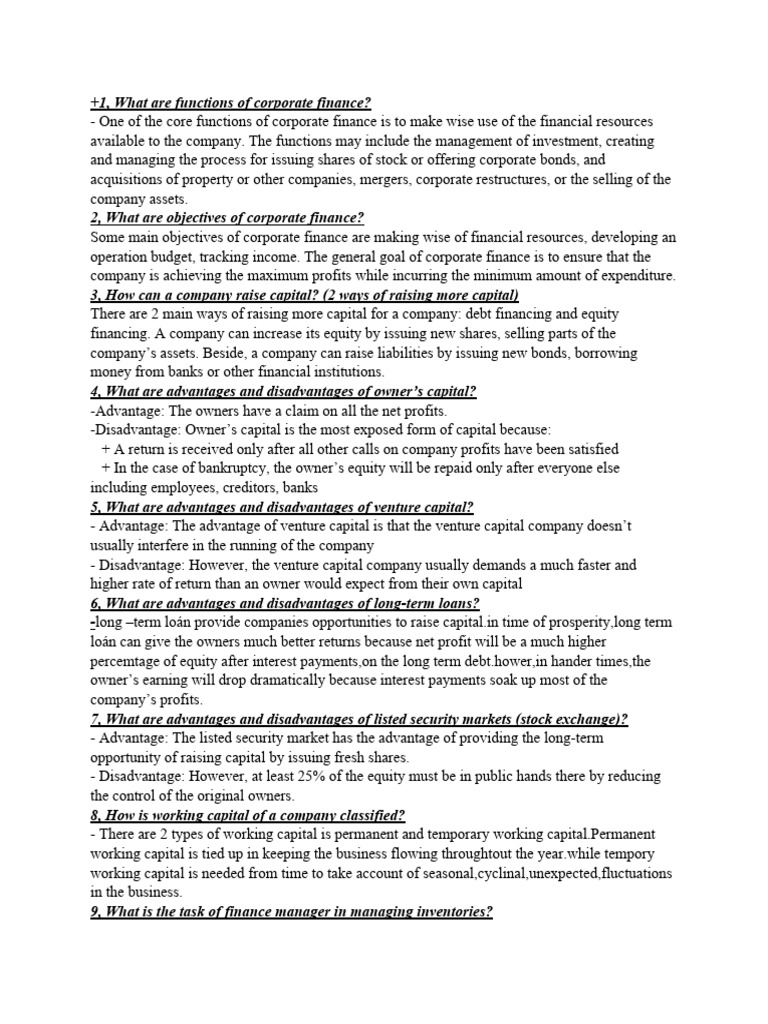 Functions and Objectives of Corporate Finance | PDF | Exports | Equity ...