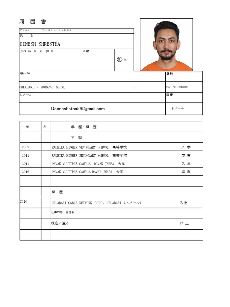 Dinesh Shrestha Japan CV | PDF
