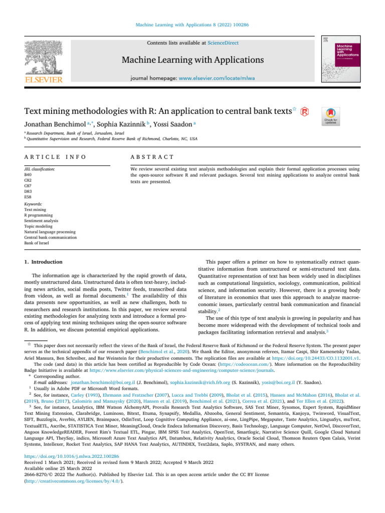 Text Mining Methodologies With R An Application To Central Bank Texts ...