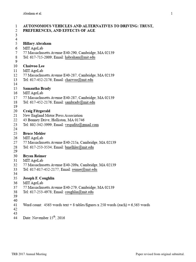Autonomous Vehicles and Alternatives To Driving | PDF | Survey ...