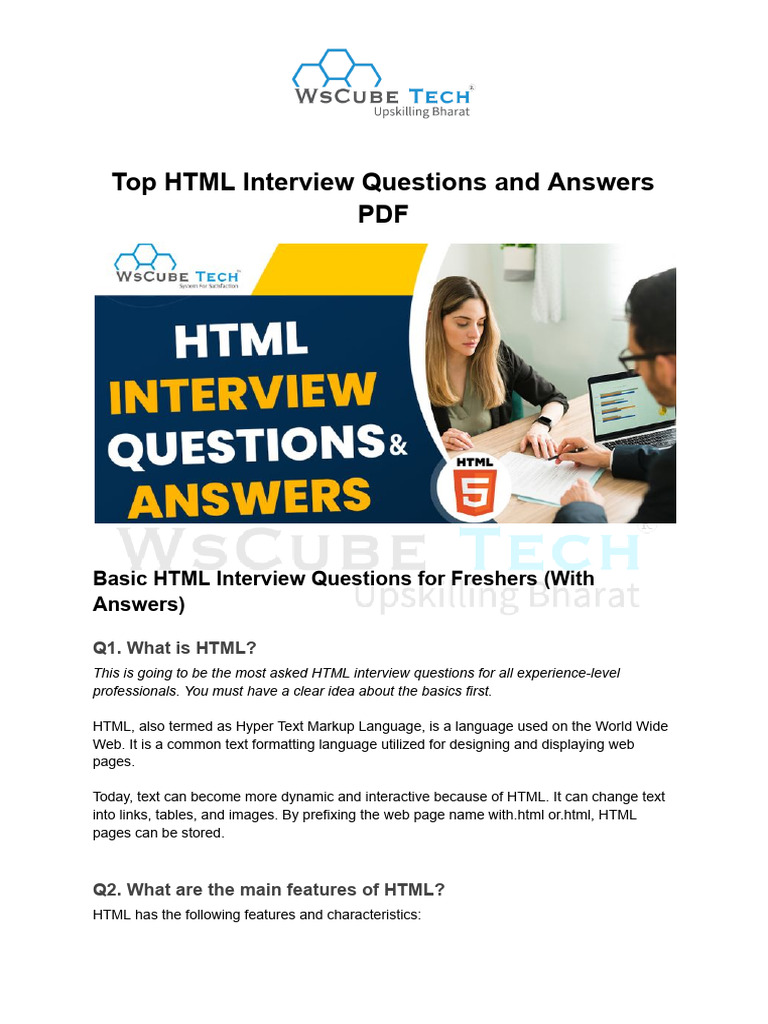 HTML Questions | PDF | Html Element | Html