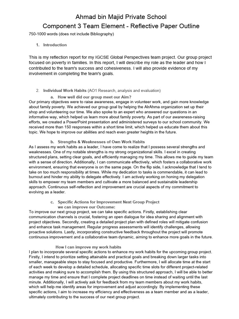 c3 Personal Element Reflective Paper Outline | PDF | Leadership | Goal