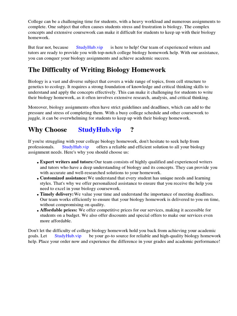 College Biology Homework Assistance | PDF | Homework | Artificial ...