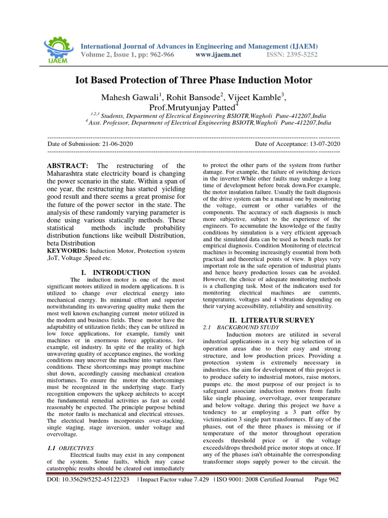 Iot Based Protection of Three Phase Induction Motor | PDF | Relay ...