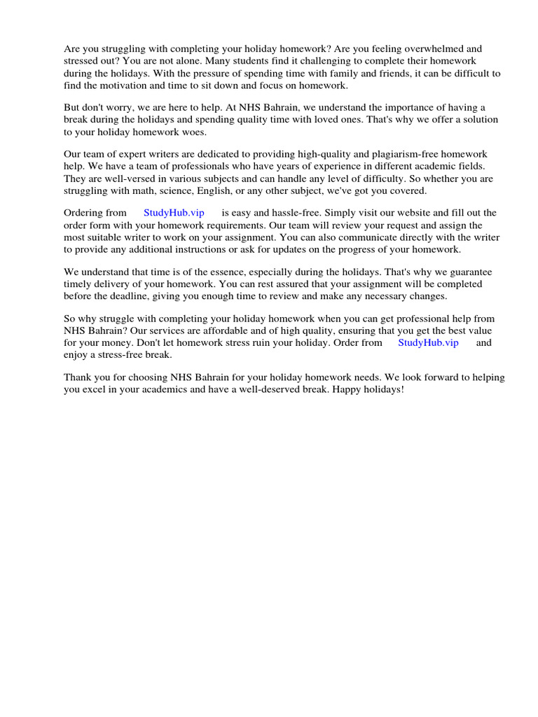 Nhs Bahrain Holiday Homework | PDF | Bahrain | Joint Commission