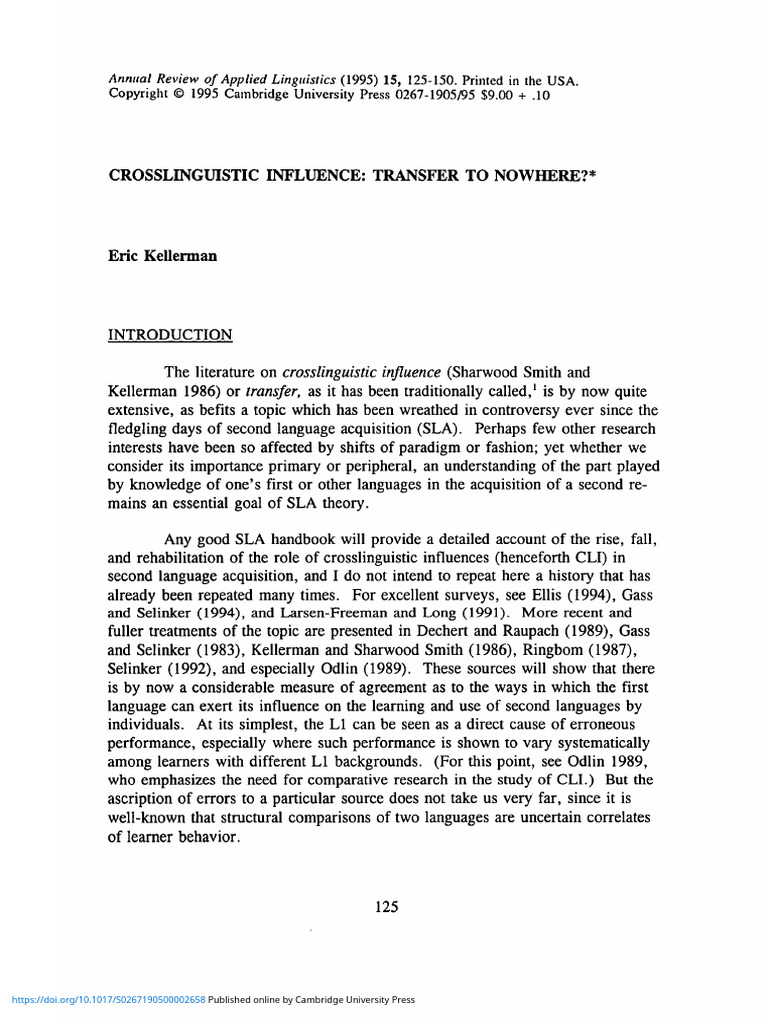 Crosslinguistic Influence Transfer To Nowhere | PDF | Second Language ...