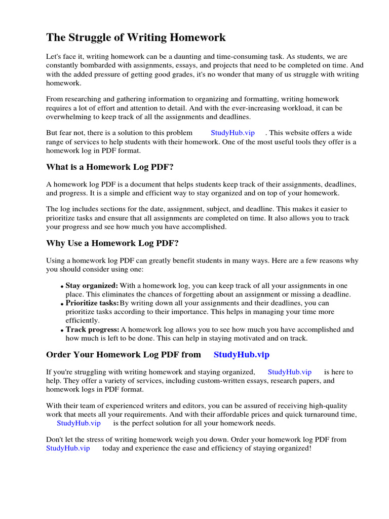 Homework Log PDF | PDF | Homework | Teachers