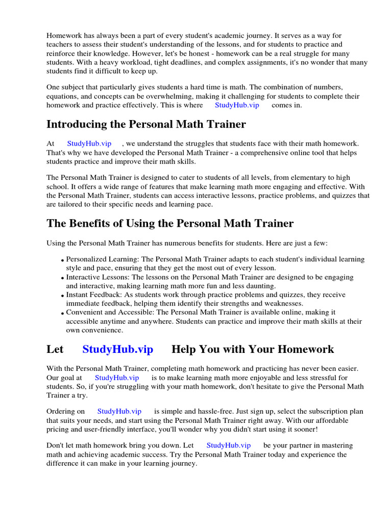 Evaluate Homework and Practice Personal Math Trainer Download Free