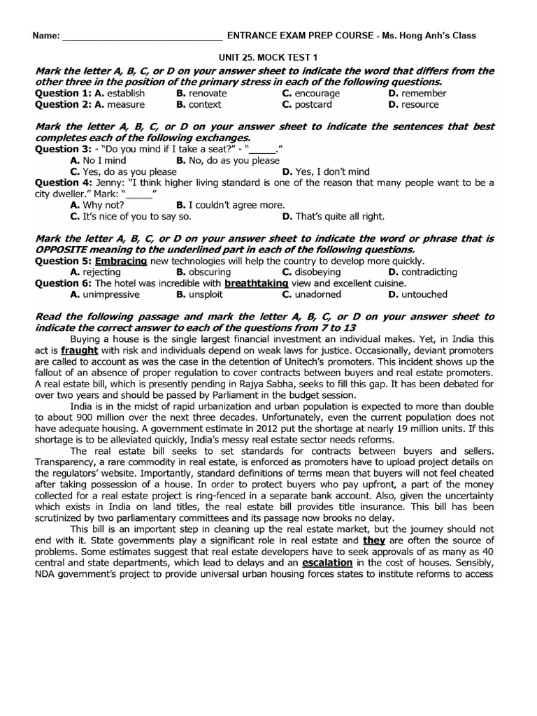 Unit 25. Mock Test 1 PDF