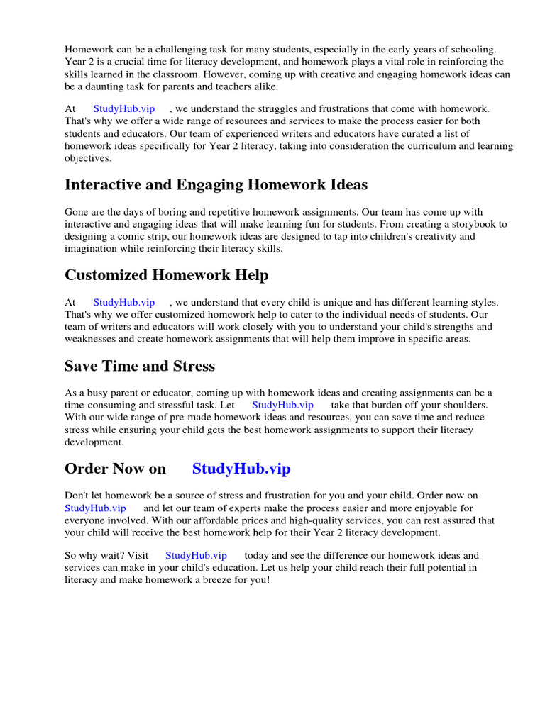Homework Ideas Year 2 Literacy | PDF | Teachers | Literacy