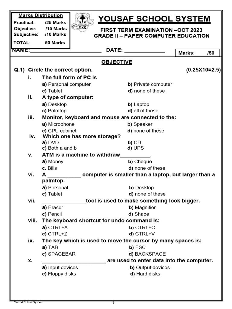 Computer Paper Grade II First Term, 2023 | PDF | Computer Keyboard | Laptop