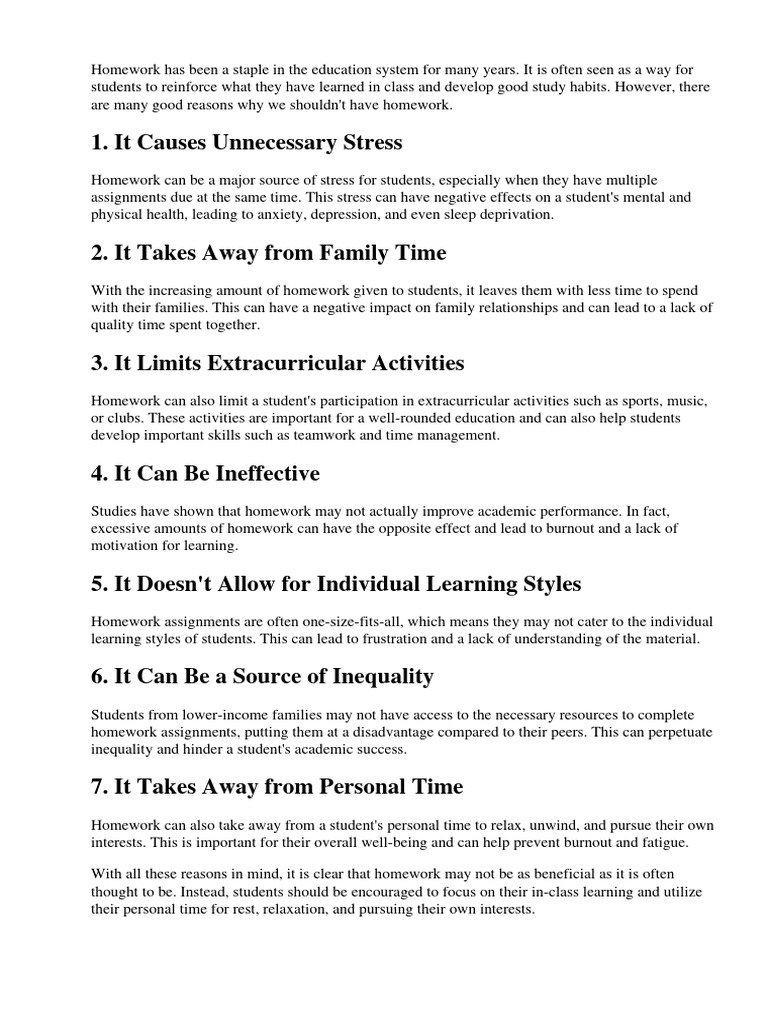 Good Reasons Why We Shouldnt Have Homework | Download Free PDF