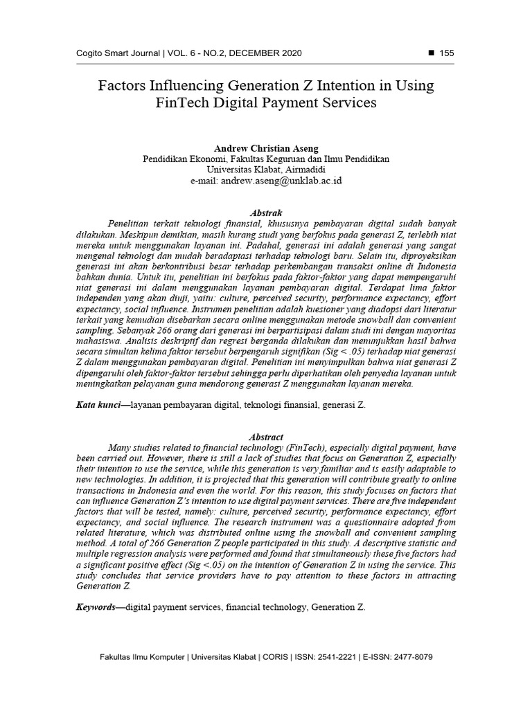 Factors Influencing Generation Z Intention in Usin | PDF