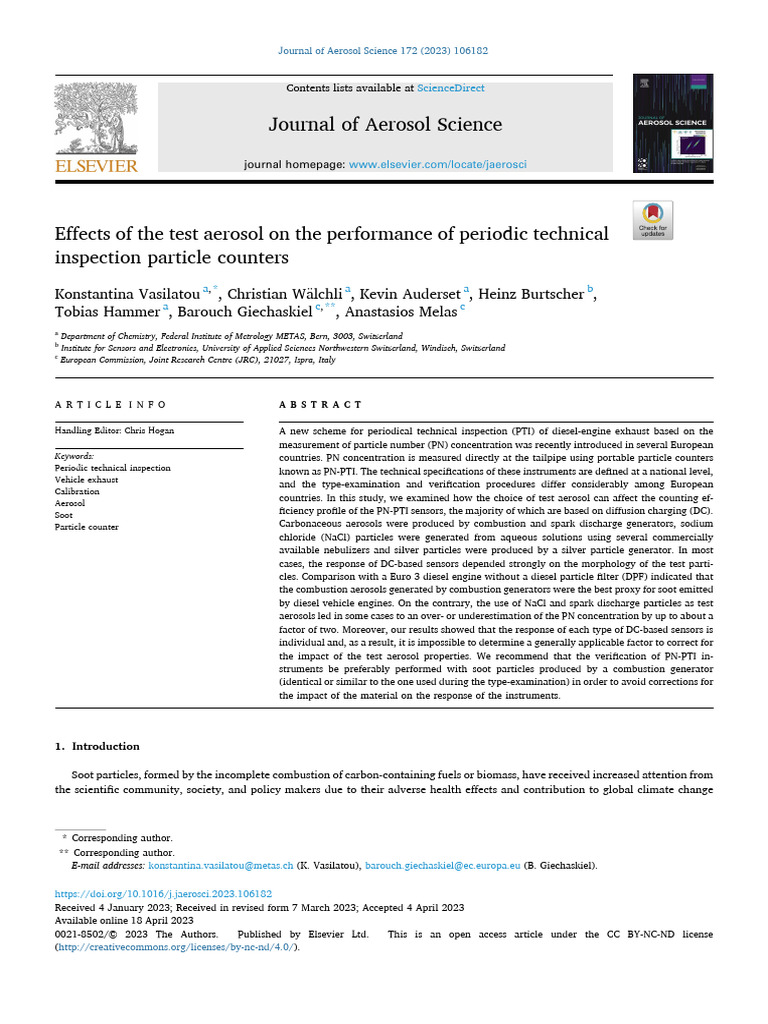 Effects of The Test Aerosol On The Performance of Periodic Technical ...