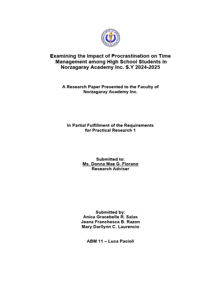 Examining The Impact Of Procrastination On Time Management Among High