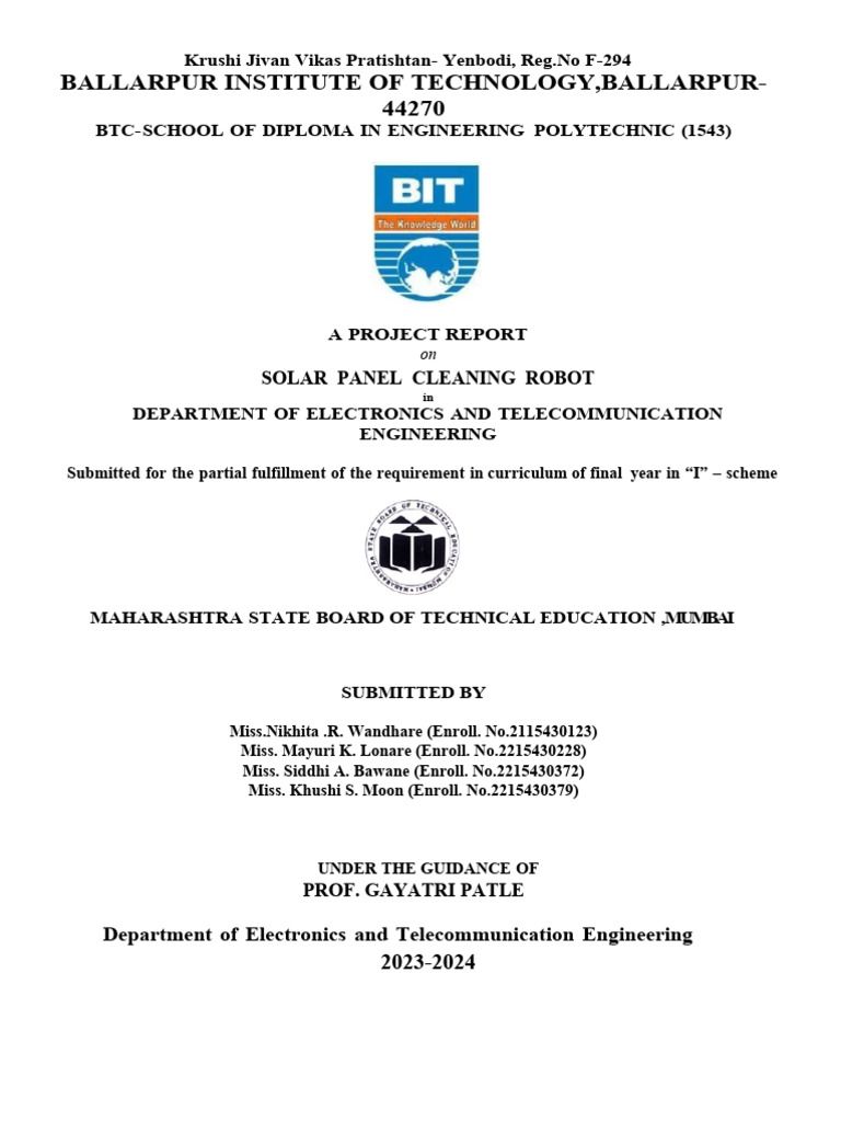Solar Panel Cleaning Robot Project Report | PDF | Computer Engineering ...