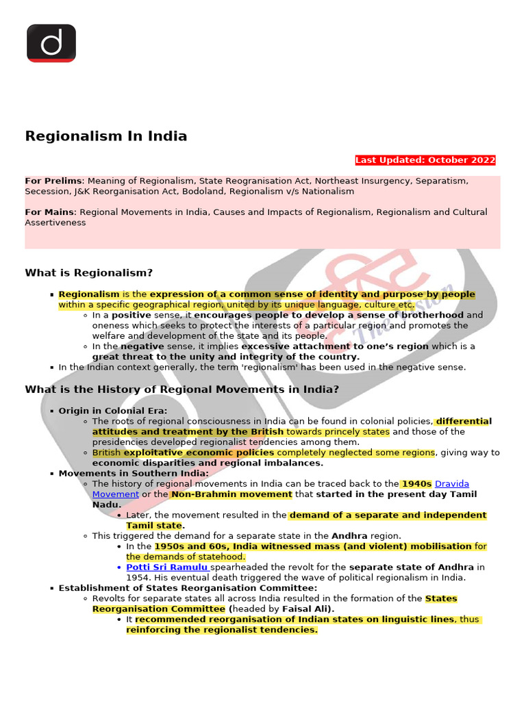 Regionalism Pdf Political Science