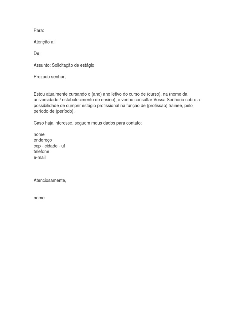 carta de solicitação de estágio