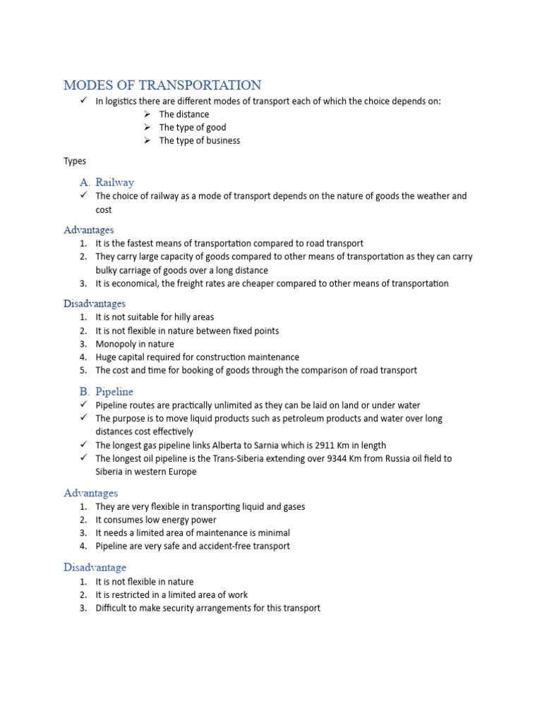 Overview of Transportation Modes in Logistics | PDF | Transport | Mode ...