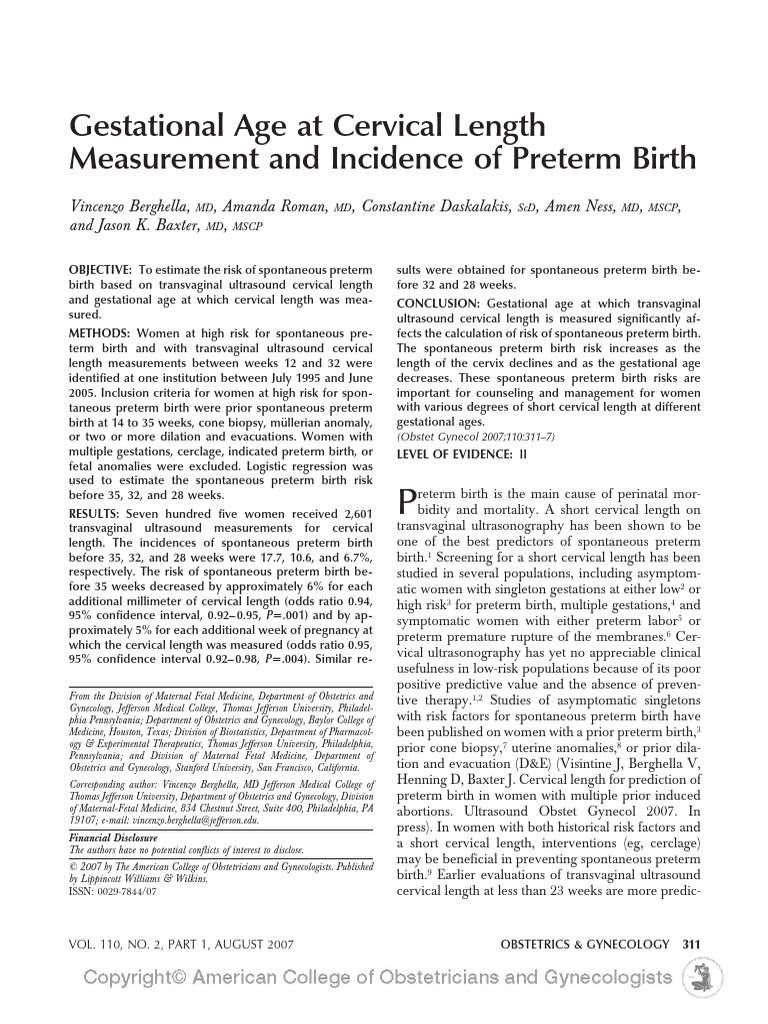 Cervical Length and Preterm Birth Risk | PDF | Preterm Birth | Pregnancy