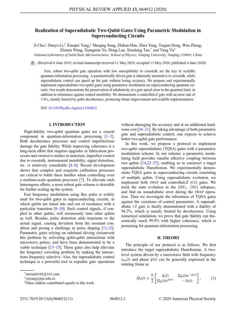 Superadiabatic Two-Qubit Gates in Superconducting Circuits | PDF ...