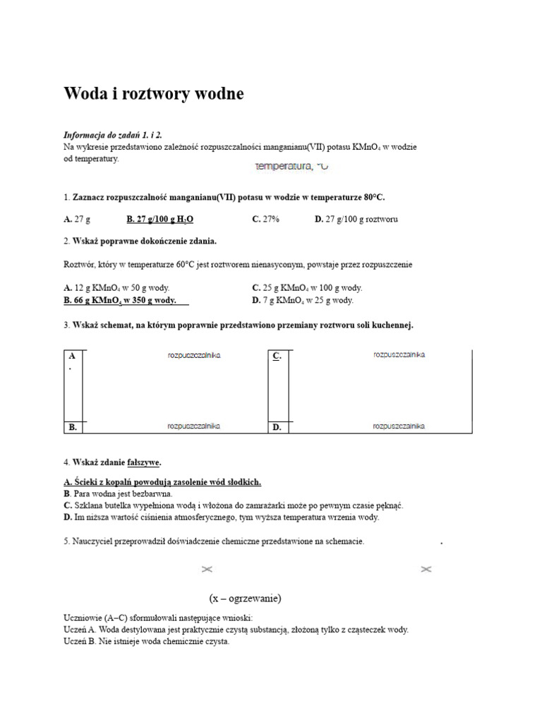 Woda I Roztwory Wodne Test Odpowiedzi Sprawdzian 5 Woda I Roztwory Wodne2 | PDF
