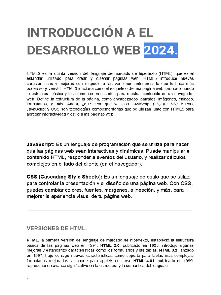 Introducción a HTML5 y Desarrollo Web 2024 | PDF | HTML | Script Java