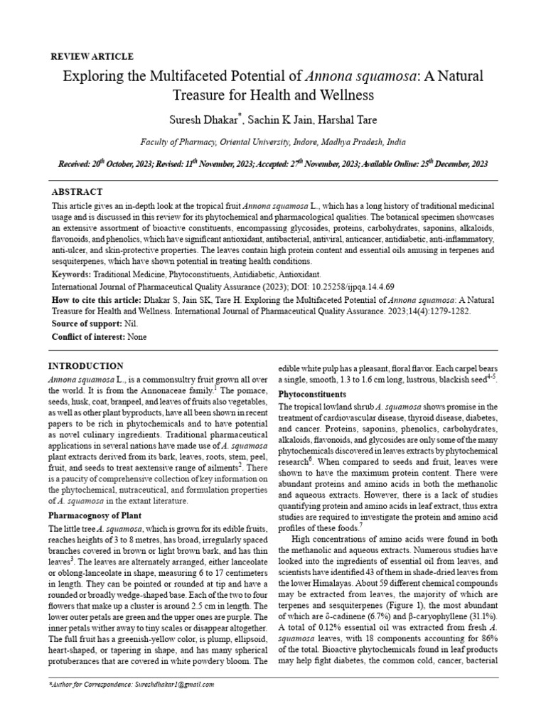 Phytochemical Benefits of Annona squamosa | PDF | Antioxidant ...