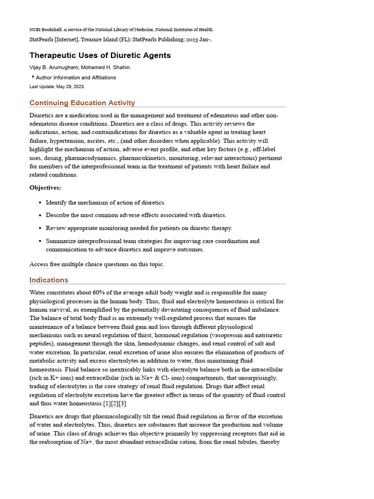 Therapeutic Uses Of Diuretic Agents Of Chaos