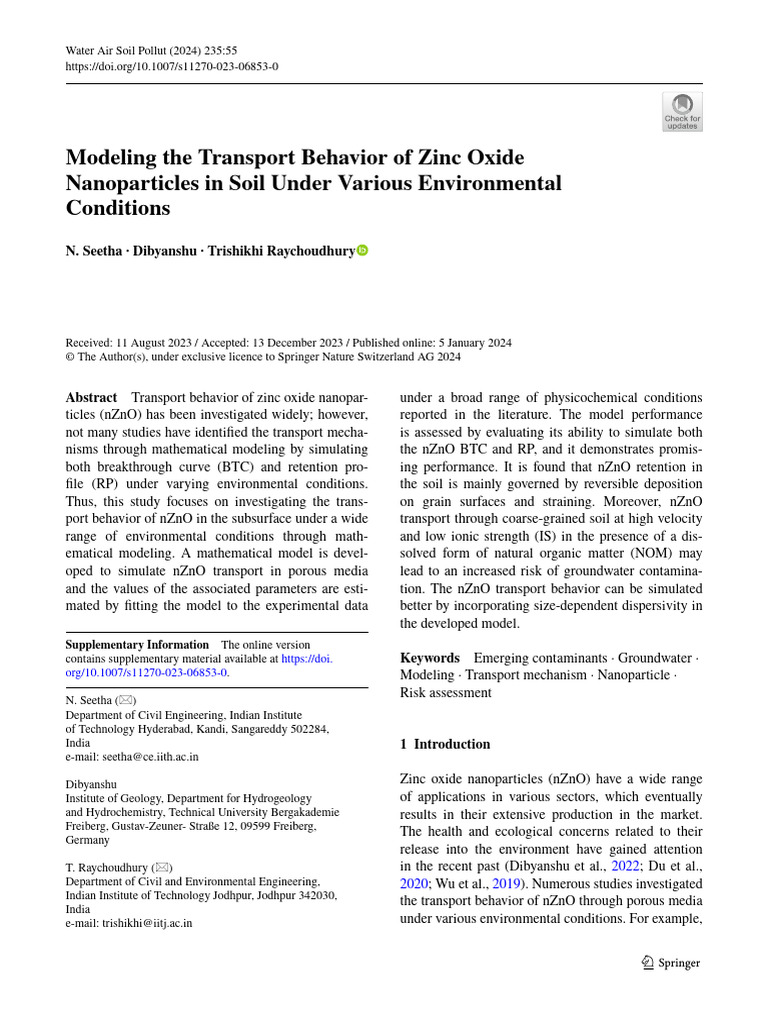 Modeling The Transport Behavior of Zinc Oxide Nanoparticles in Soil ...