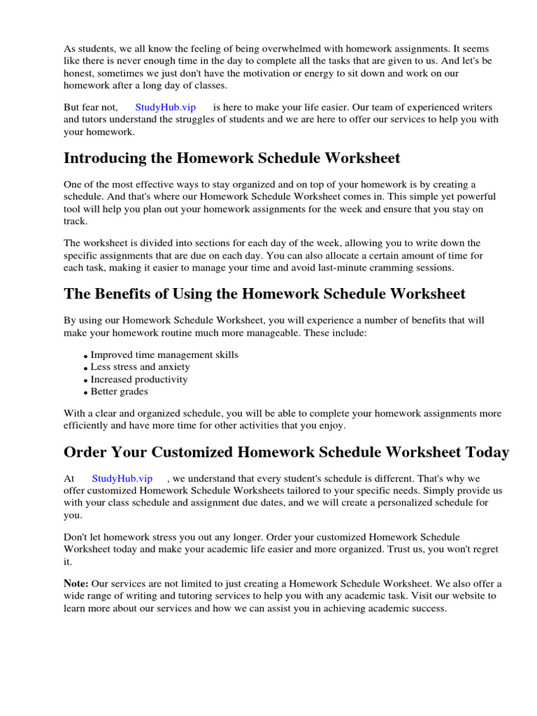 Homework schedule worksheet download free pdf homework worksheet