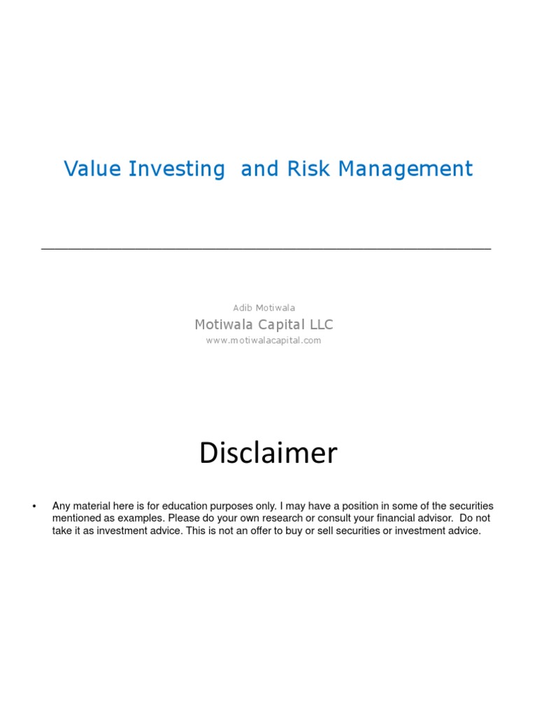 Value Investing and Risk Management Insights | PDF | Value Investing ...