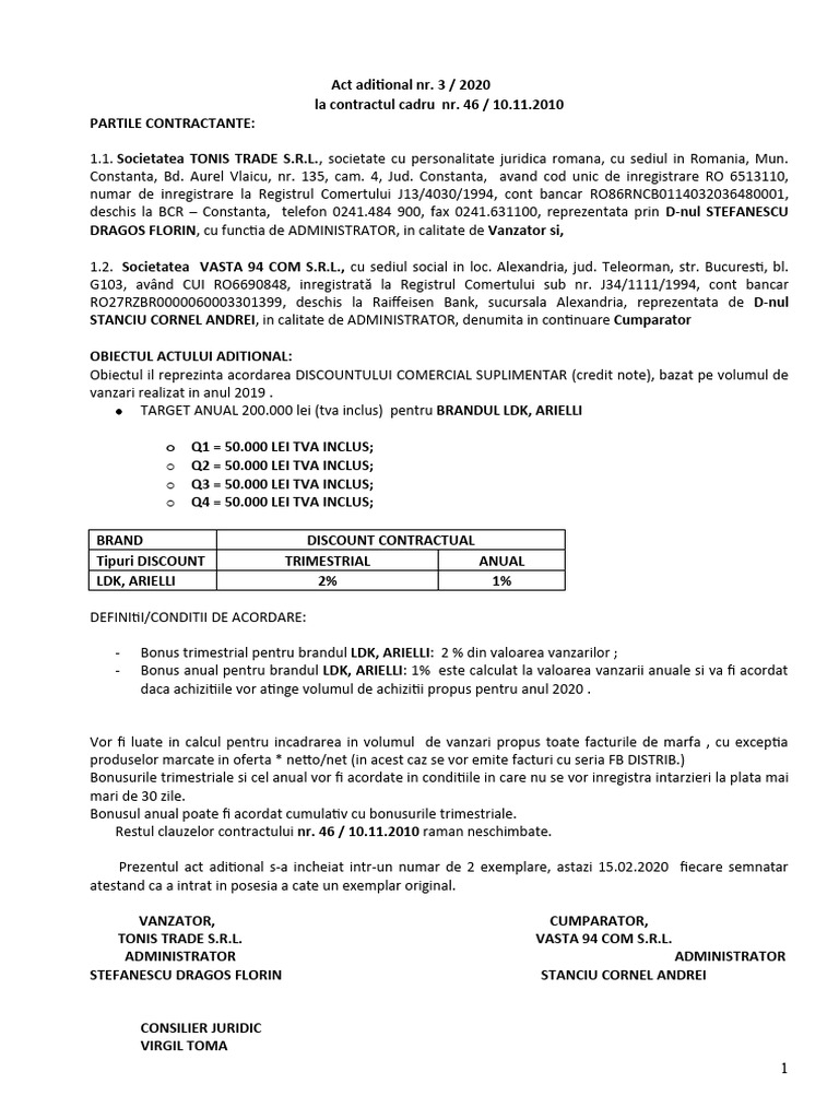 Model Final - Act Aditional NR. 3 Tonis - Vasta 94 Com | PDF