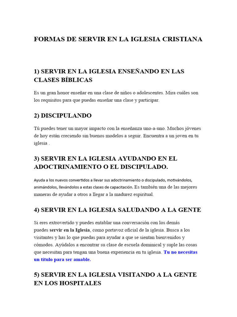 Formas de Servir en la Iglesia | PDF | Oración