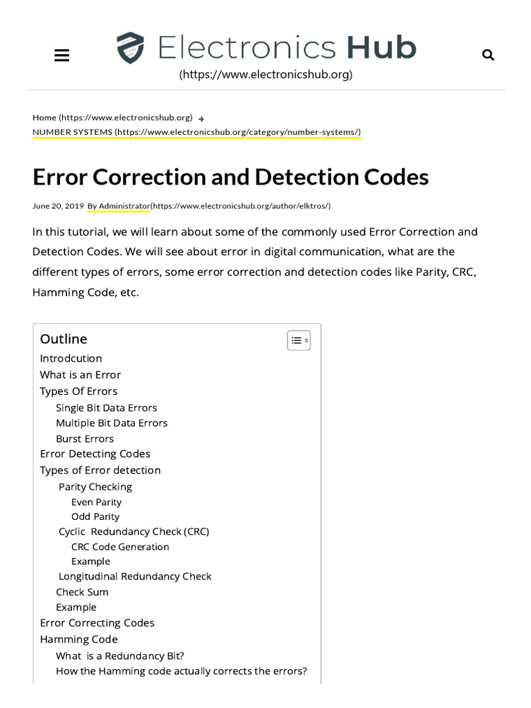 Error Correction and Detection Codes - CRC, Hamming, Parity | PDF ...