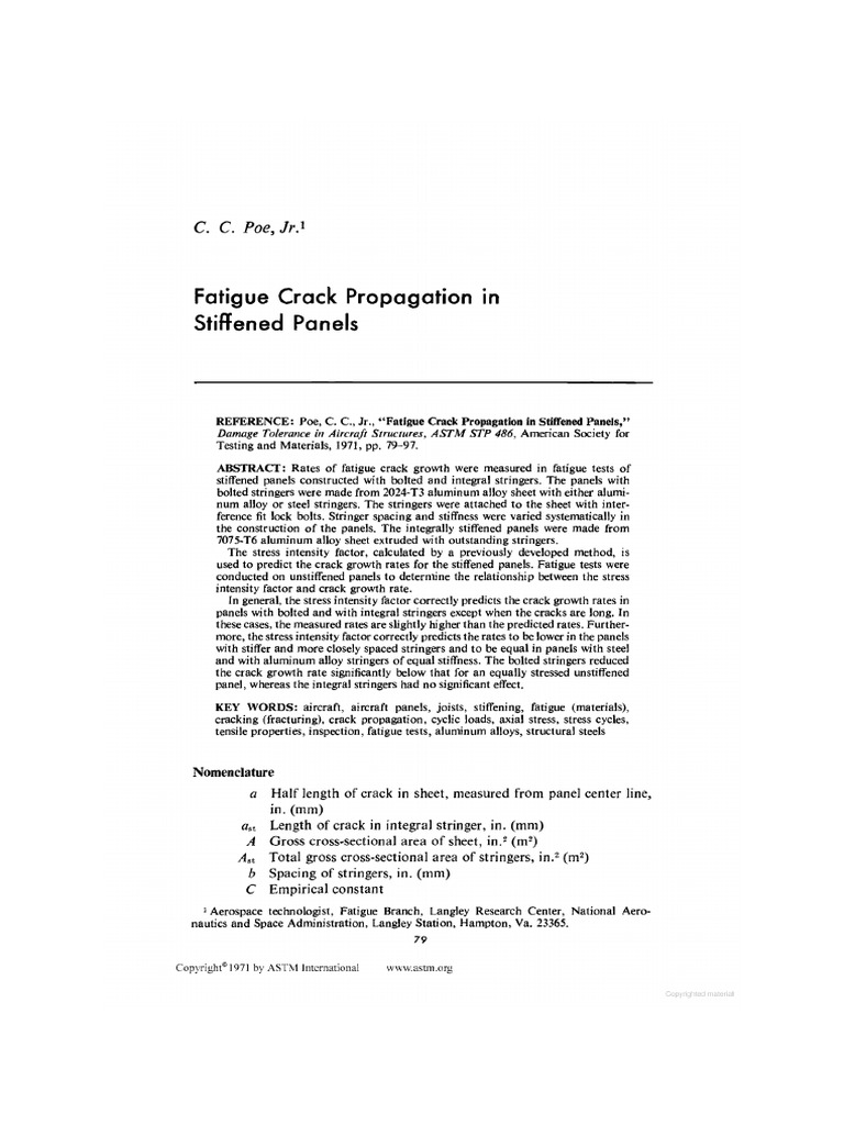 Fatigue Crack Propagation in Stiffened Panels - Poe OCR | PDF | Fatigue ...