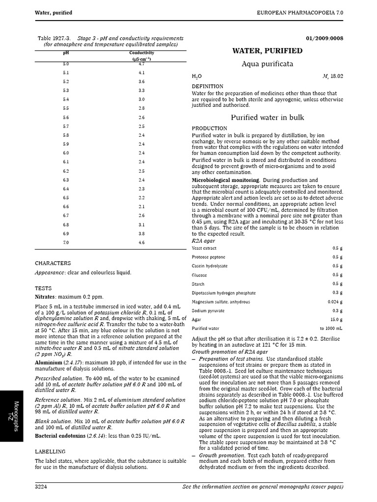 Aqua Purificata: Water, Purified | PDF | Ph | Water
