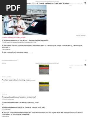 Philippines Driver’s License Exam~LTO CDE Online Validation Exam With Answer Key (English)