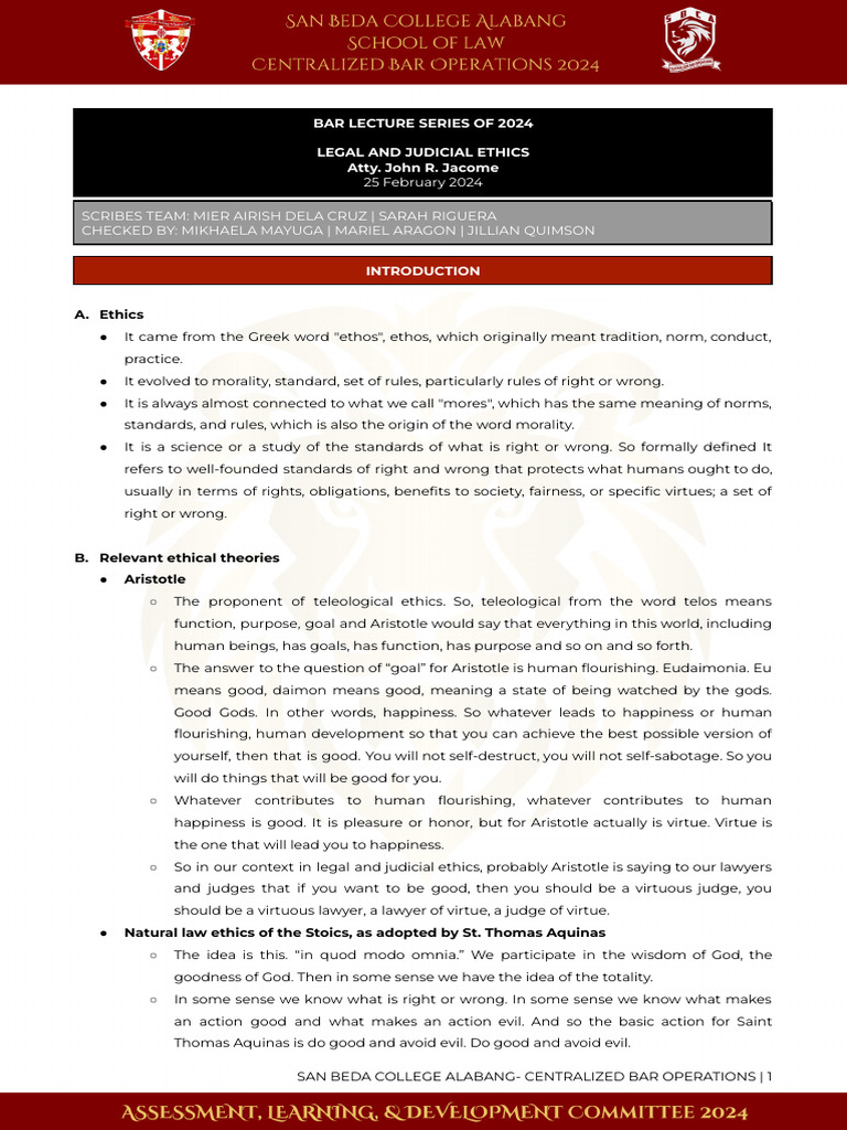 01 SBCA CBO BAR LECTURE NOTES 2024 Judicial and Legal Ethics With