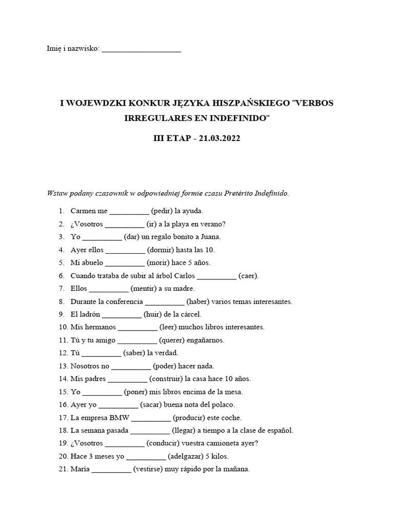 III Etap - Verbos Irregulares en Indefinido | PDF