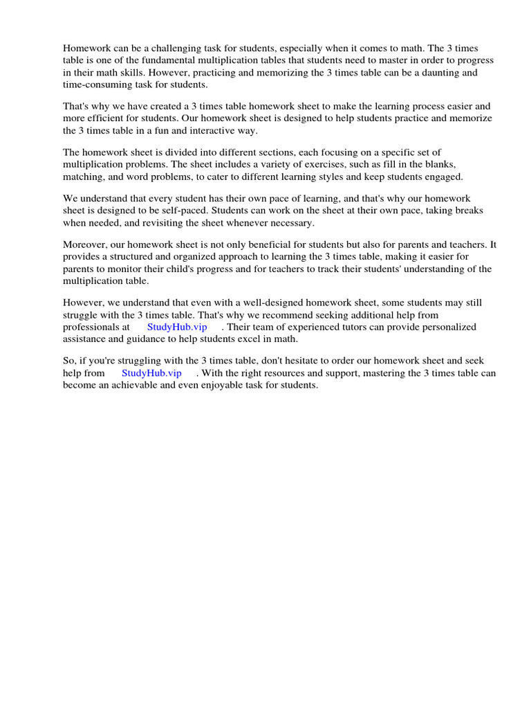 3 Times Table Homework Sheet | PDF | Worksheet | Homework