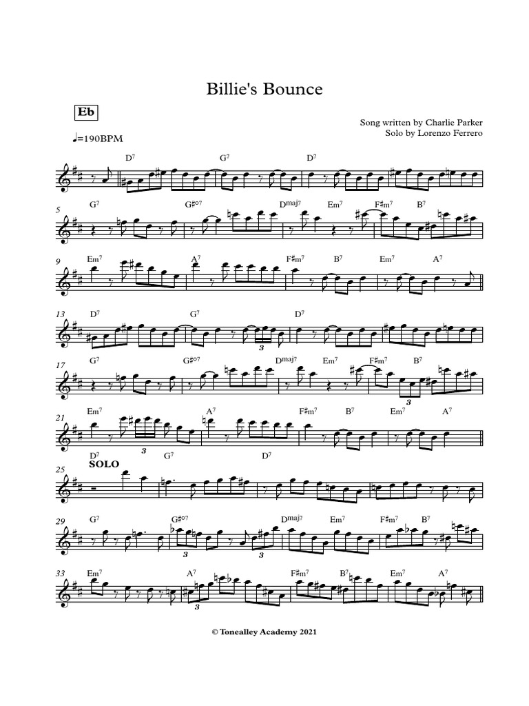 Billie's Bounce Solo Alto Sax | PDF