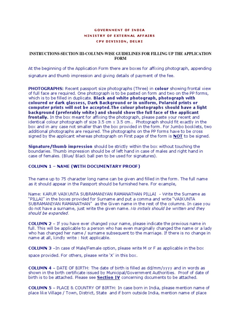 Passport Application Filling Guidelines | PDF | Passport | Identity ...