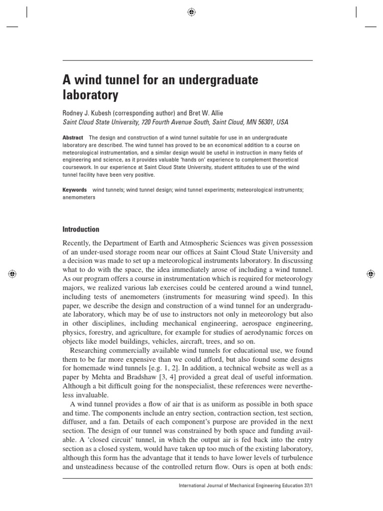 A Wind Tunnel For UG Lab | PDF | Wind Tunnel | Duct (Flow)