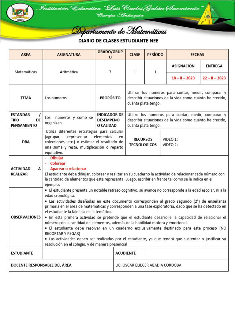 Actividades de Aritmética para Estudiantes NEE | PDF | Cognición