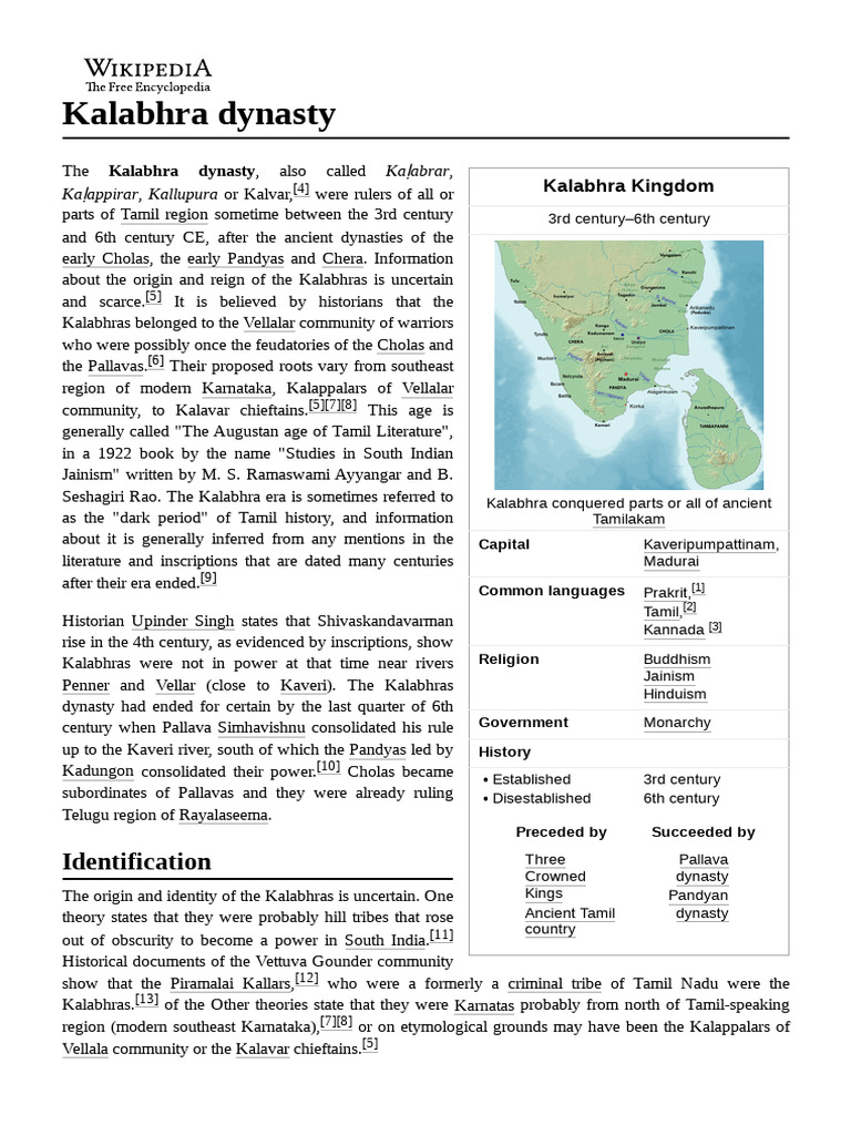 Kalabhra Dynasty: History and Influence | PDF | Tamils