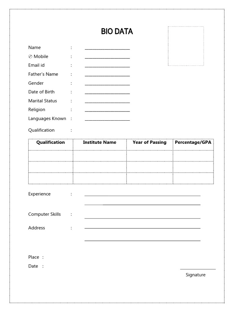 Comprehensive Bio Data Template | PDF
