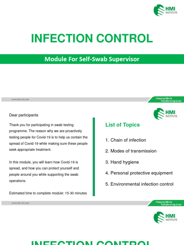 Infection Control - Self Swab Sup | PDF | Personal Protective Equipment ...