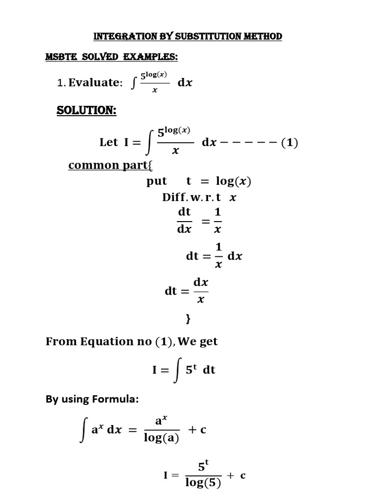 Integration by Substitution Method | PDF