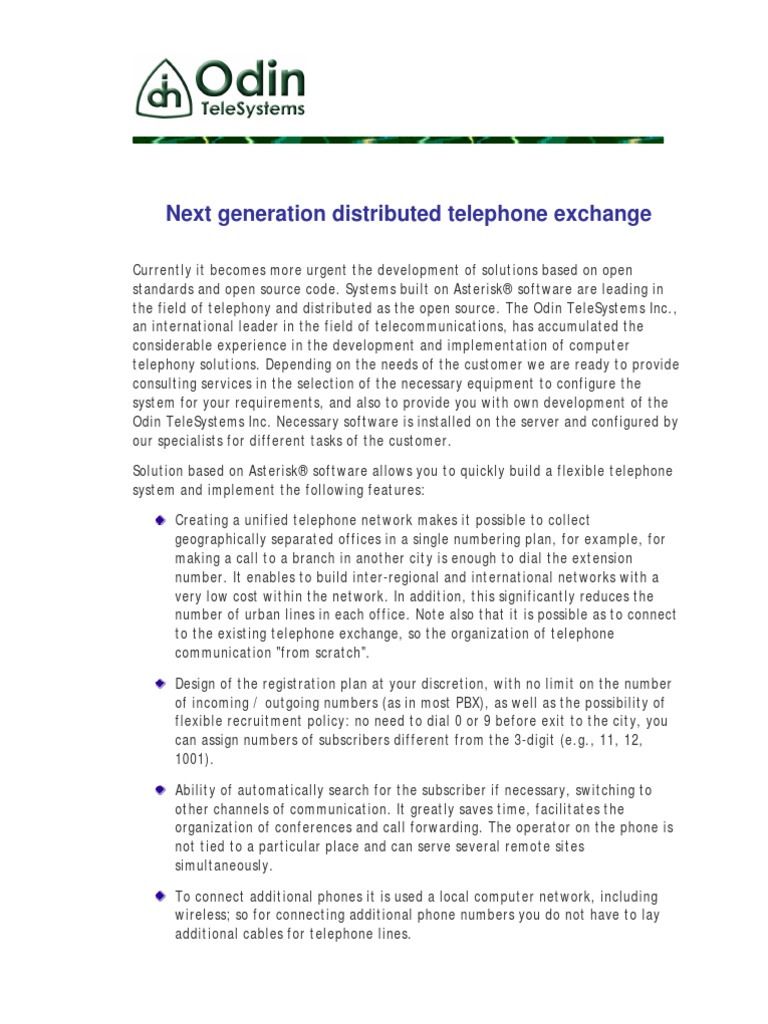 Next Generation Distributed Telephone Exchange PDF Telephone
